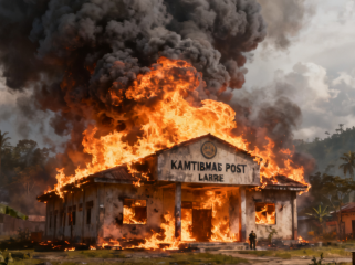 Ilustrasi pembakaran pos kamtibmas di Nabire