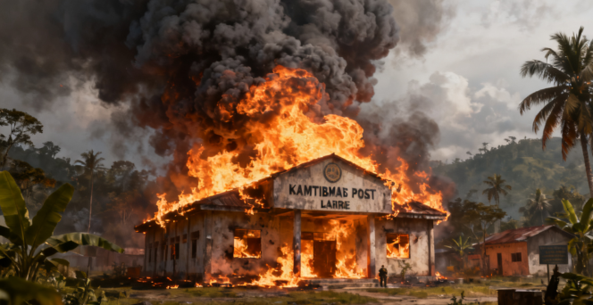 
					Ilustrasi pembakaran pos kamtibmas di Nabire