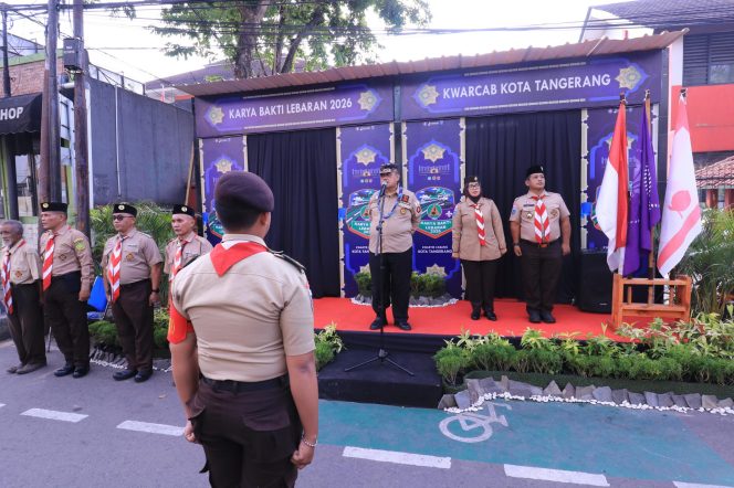 
					Karya Bakti Lebaran 2026, Ketua Kwarcab Kota Tangerang Pimpin Apel Gelar Peserta