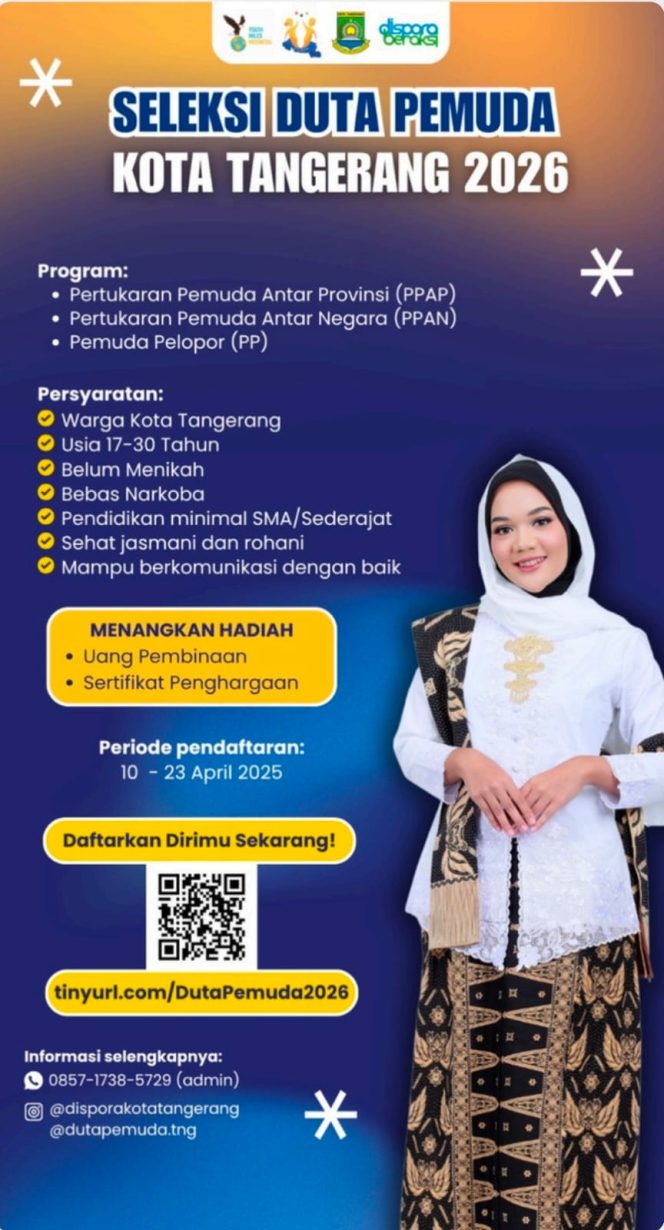 
					Dibuka Pendaftaran Seleksi Duta Pemuda Kota Tangerang 2026